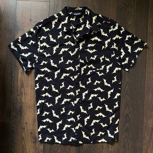 Kustom Kreeps / Sourpuss Bat Print Hawaiian Short Sleeved Button Up Shirt Goth